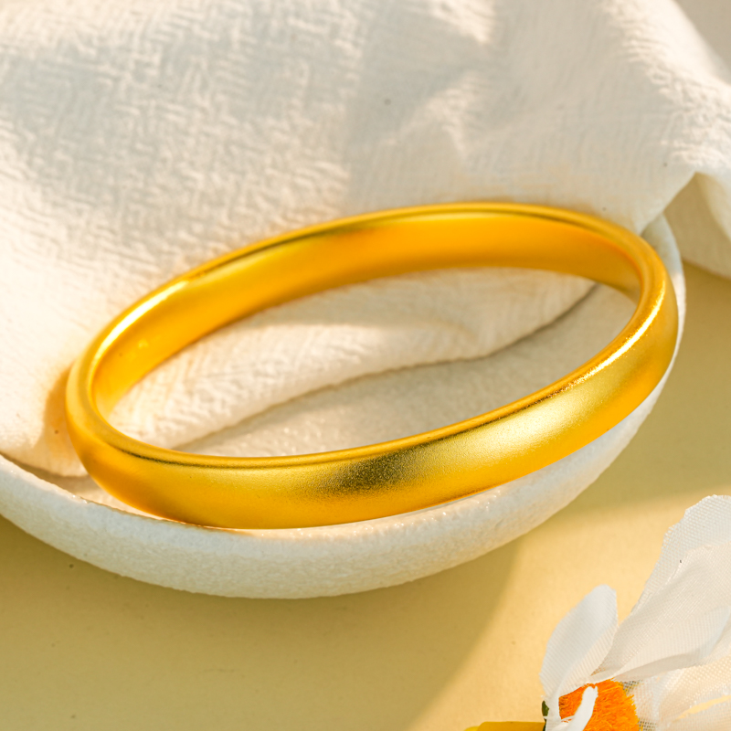 足银手镯 999轮胎手镯光面磨砂工艺经典简约气质实心素圈女款