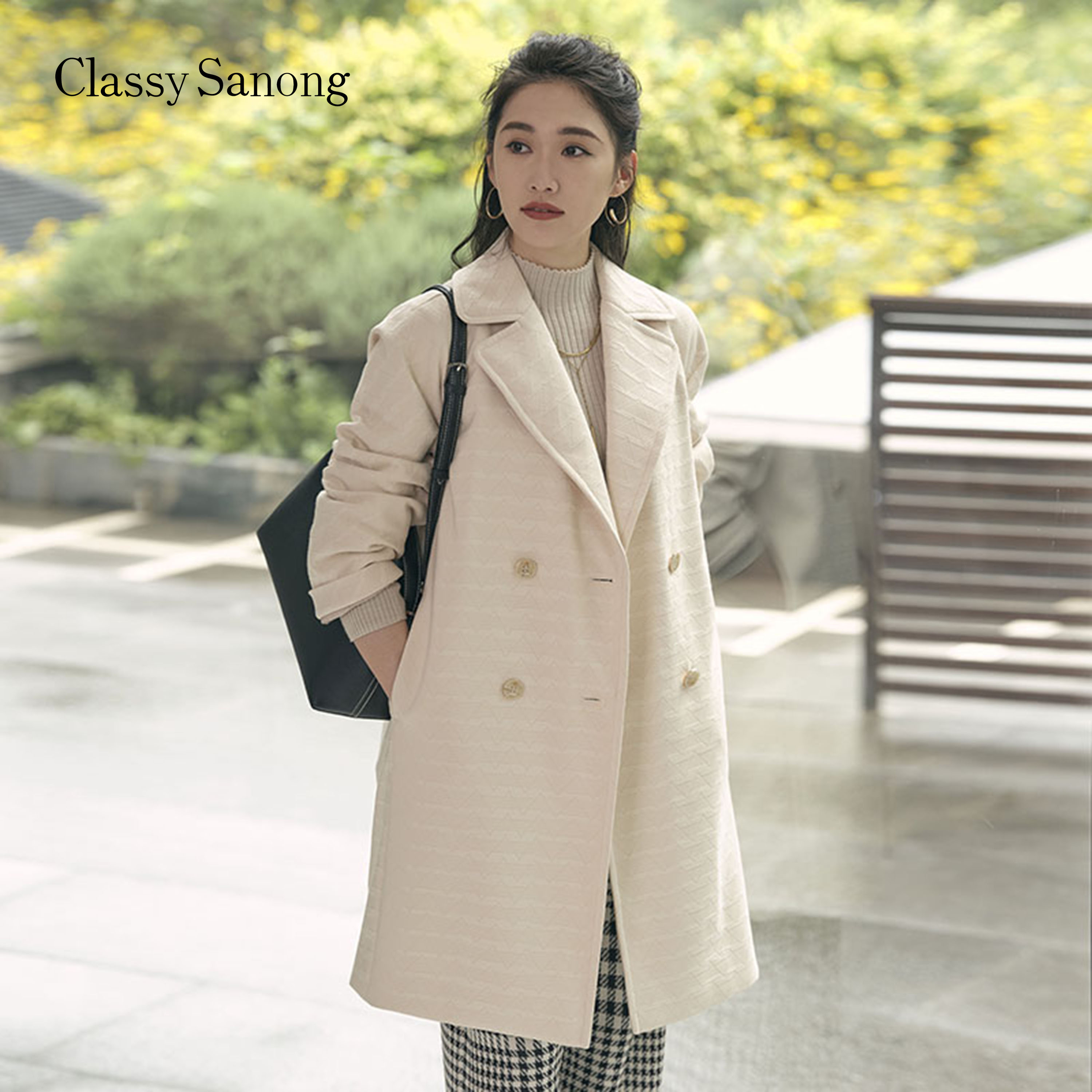 Classy Sanong 萨侬米色双排扣大衣
