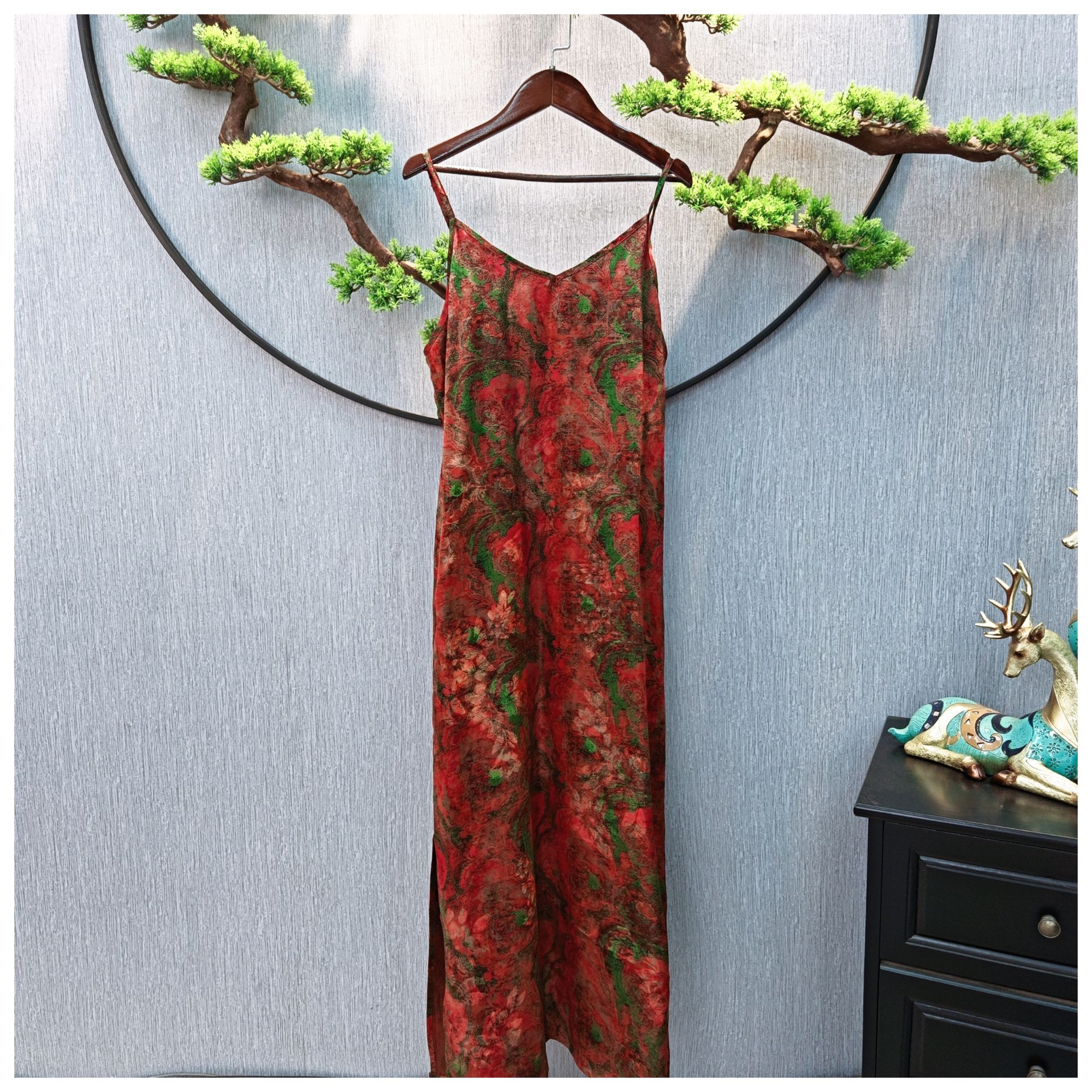 【千奈莉 】长款湖丝花萝春夏秋长款无袖百搭吊带裙