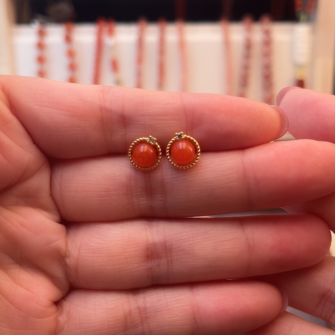 南红玛瑙银S925镶嵌耳饰