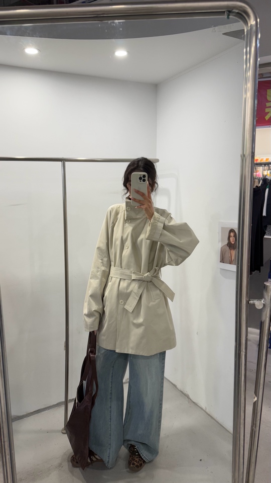 立领系腰带中长款风衣气质设计感外套