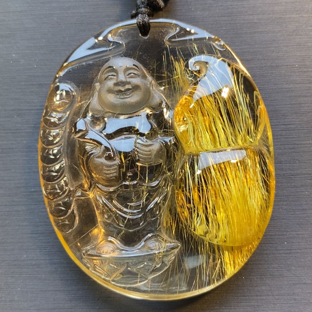 水晶颈饰未镶嵌金发晶弥勒佛吊坠