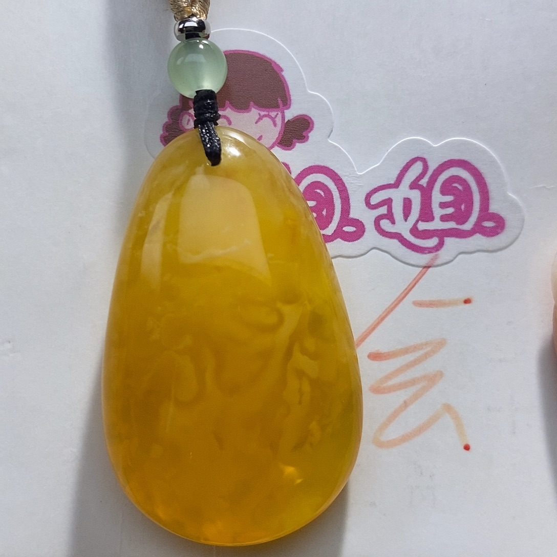 定制琥珀14K金镶嵌蜜蜡吊坠