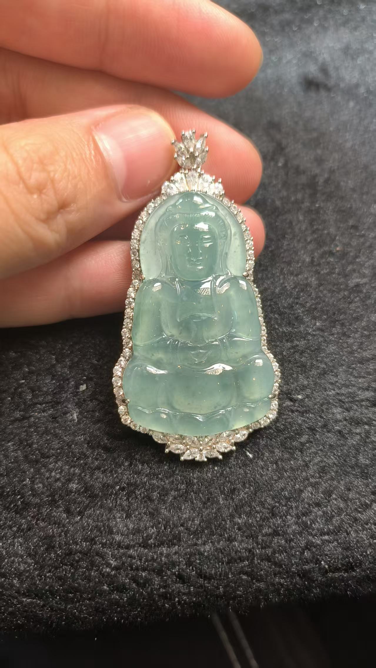 天然翡翠A货观音吊坠