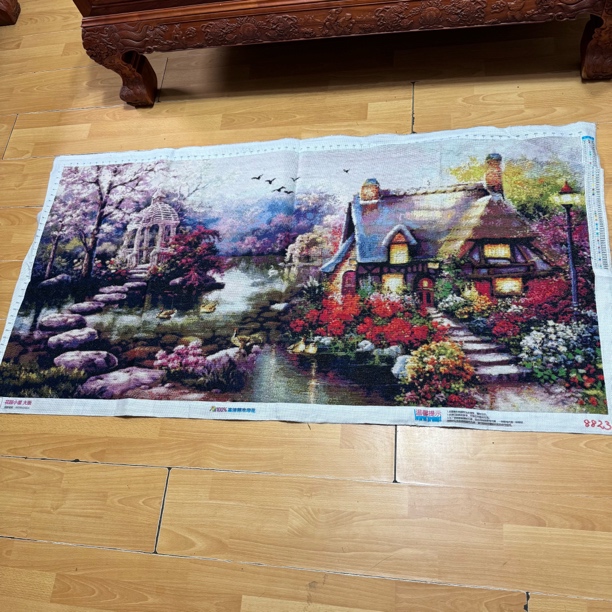 纯手工十字绣成品人工绣好的图花园小屋梦幻家园167乘85客厅挂画