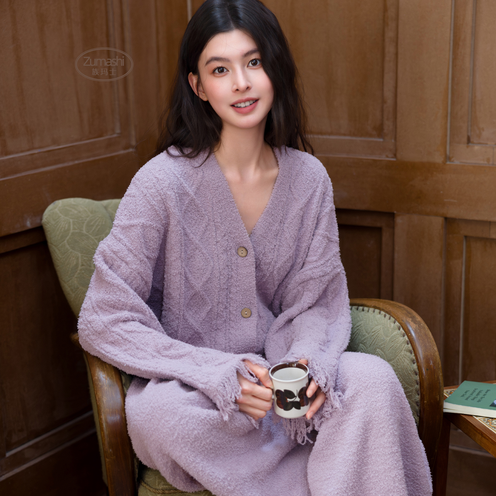 族玛士半边绒睡衣女秋冬季2025新款外穿大码珊瑚绒家居服套装冬天