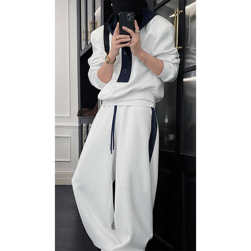 2025春季新品原创设计款连帽卫衣套装拼接运动休闲裤长裤潮