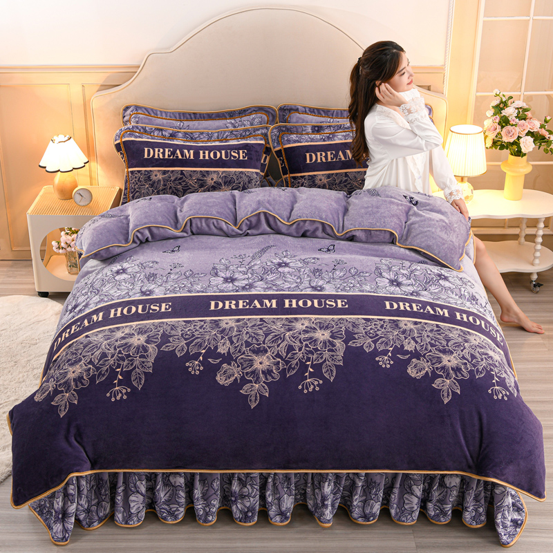 2025新款加厚牛奶绒8-9斤四件套抗静电保暖蓄热床品套件床裙款