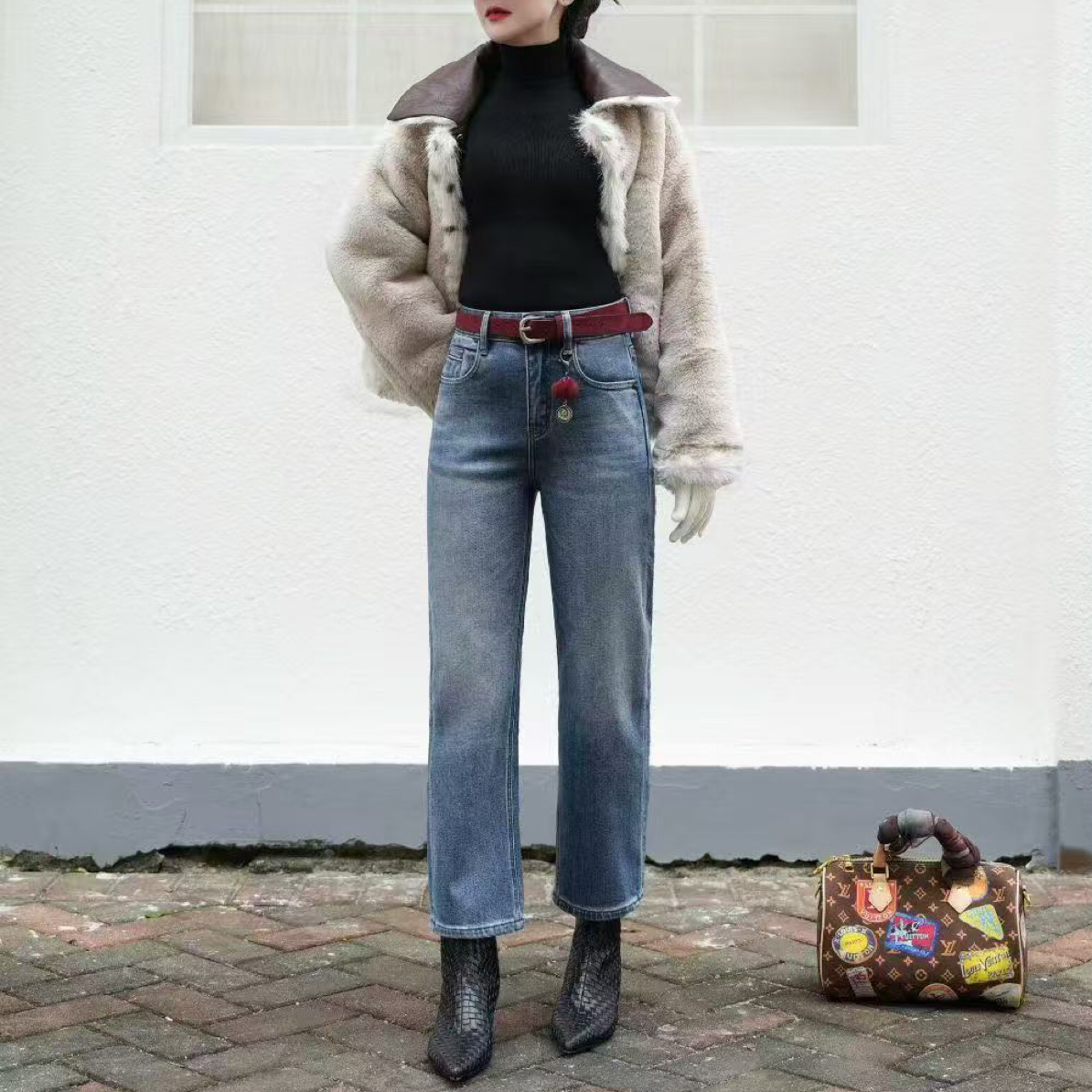 小春 裤长93CM冬款加绒百搭9分烟管裤