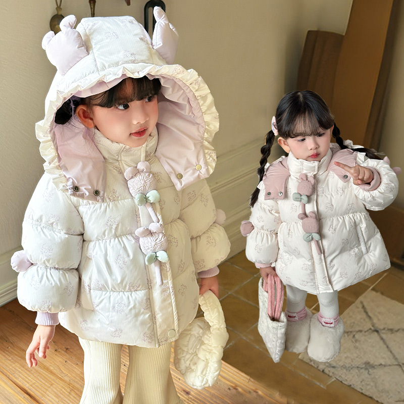 女童2025新款棉袄卡通风棉服保暖加绒加厚洋气女宝宝冬季韩版