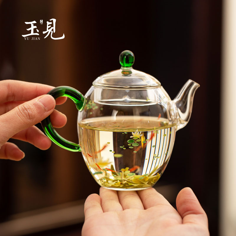 玉见玻璃泡茶壶2025新款手绘茶壶轻奢一人用迷你小茶壶单壶