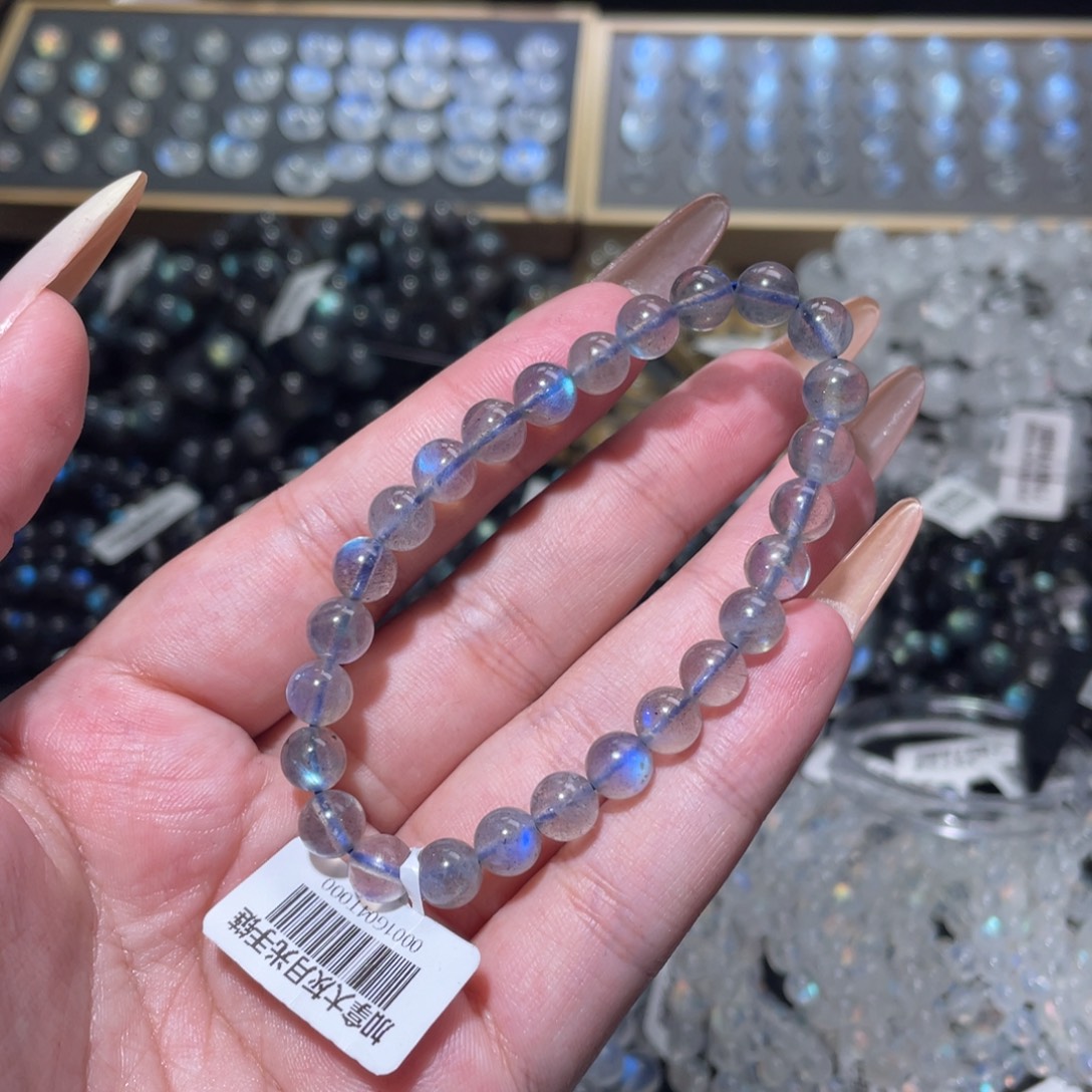 未镶嵌手链长石灰月光蓝光手链7mm