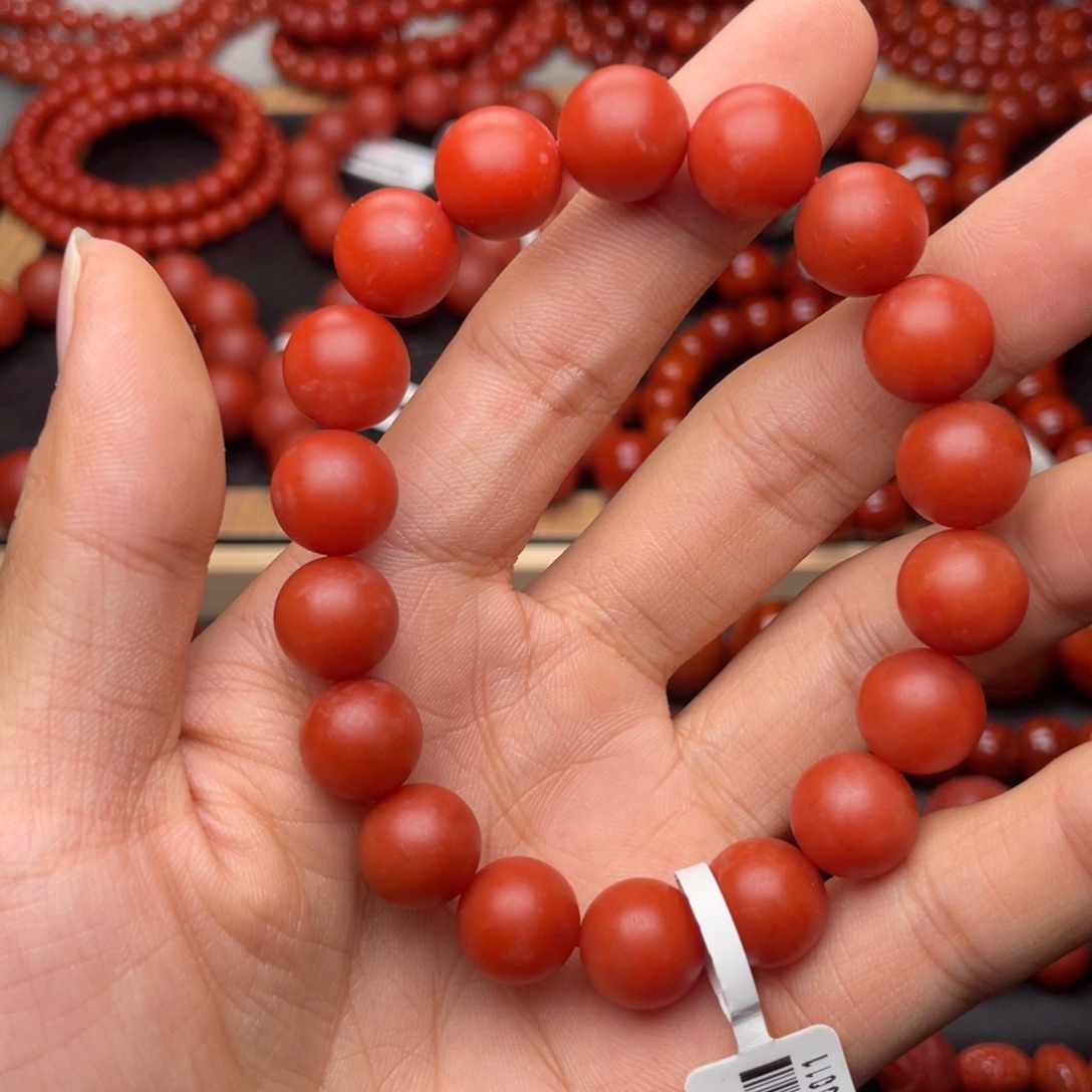 南红玛瑙未镶嵌手串H12mm收藏保山满红满肉锦红手串