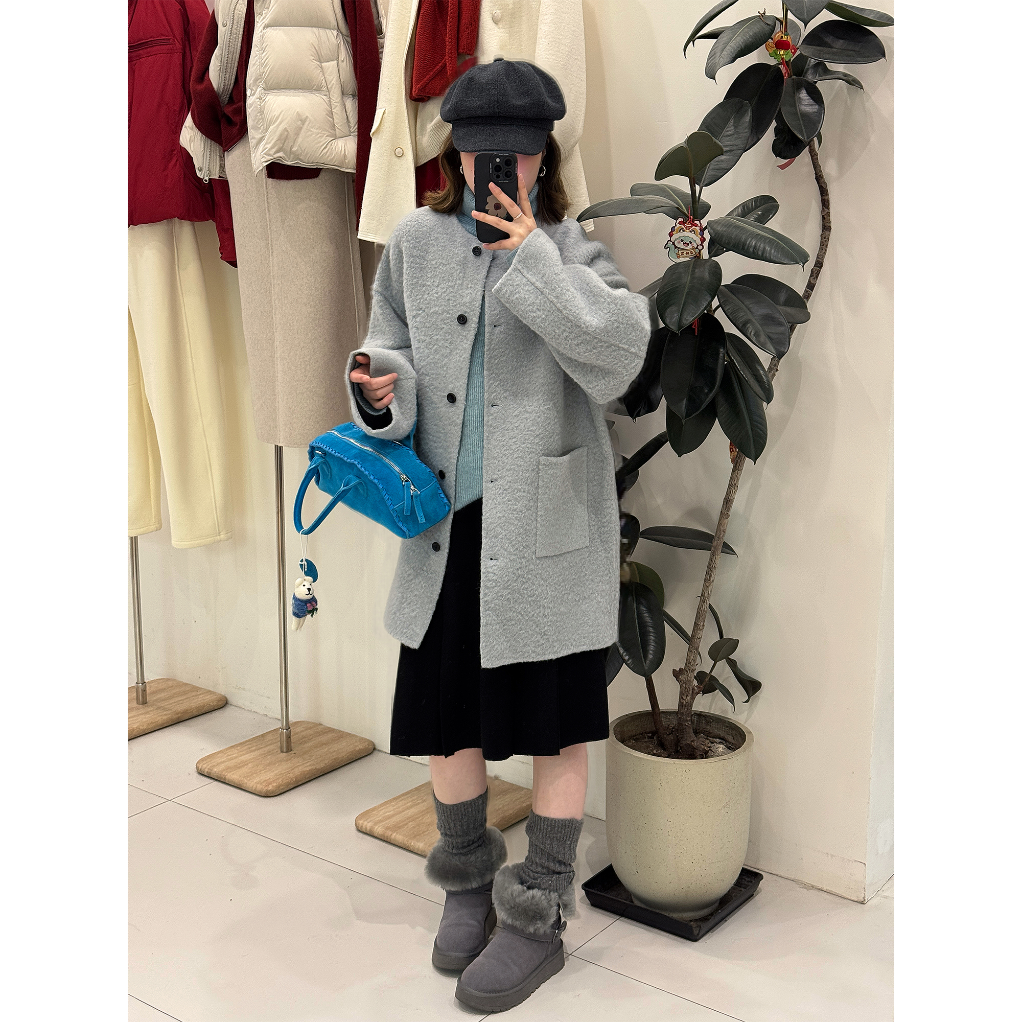 zhukele 无领baby羊 绒中长大衣