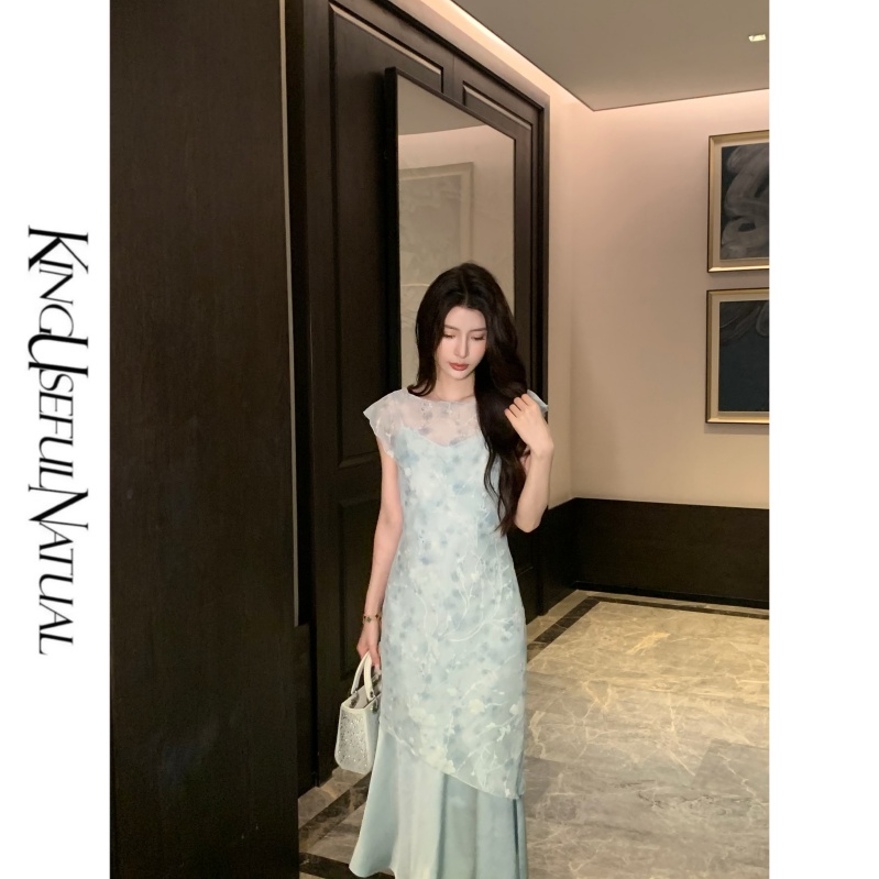KUN【流烟】真两件设计 植绒晕染印花双面缎吊带裙叠穿丝滑夏连衣裙