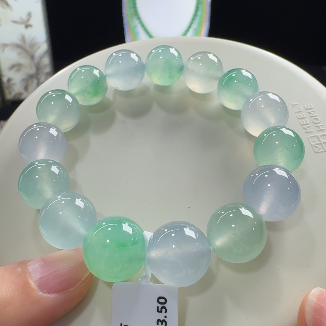 翡翠未镶嵌手链高冰玻马卡龙多宝单圈13-14.8mm