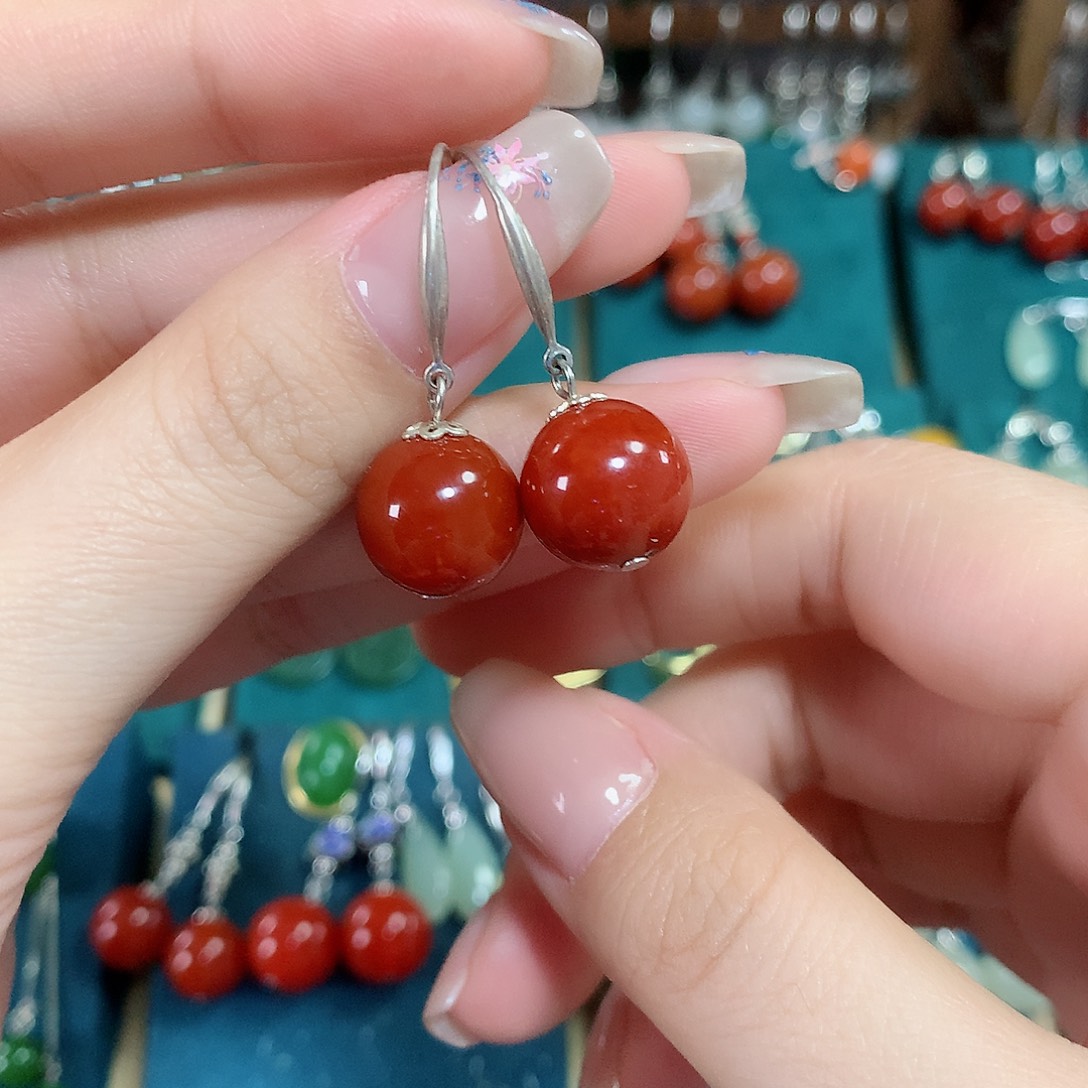 玛瑙/玉髓耳饰银S925镶嵌卡12左右