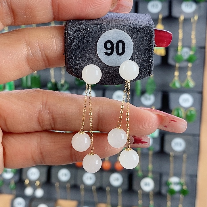 和田玉耳饰18K金镶嵌