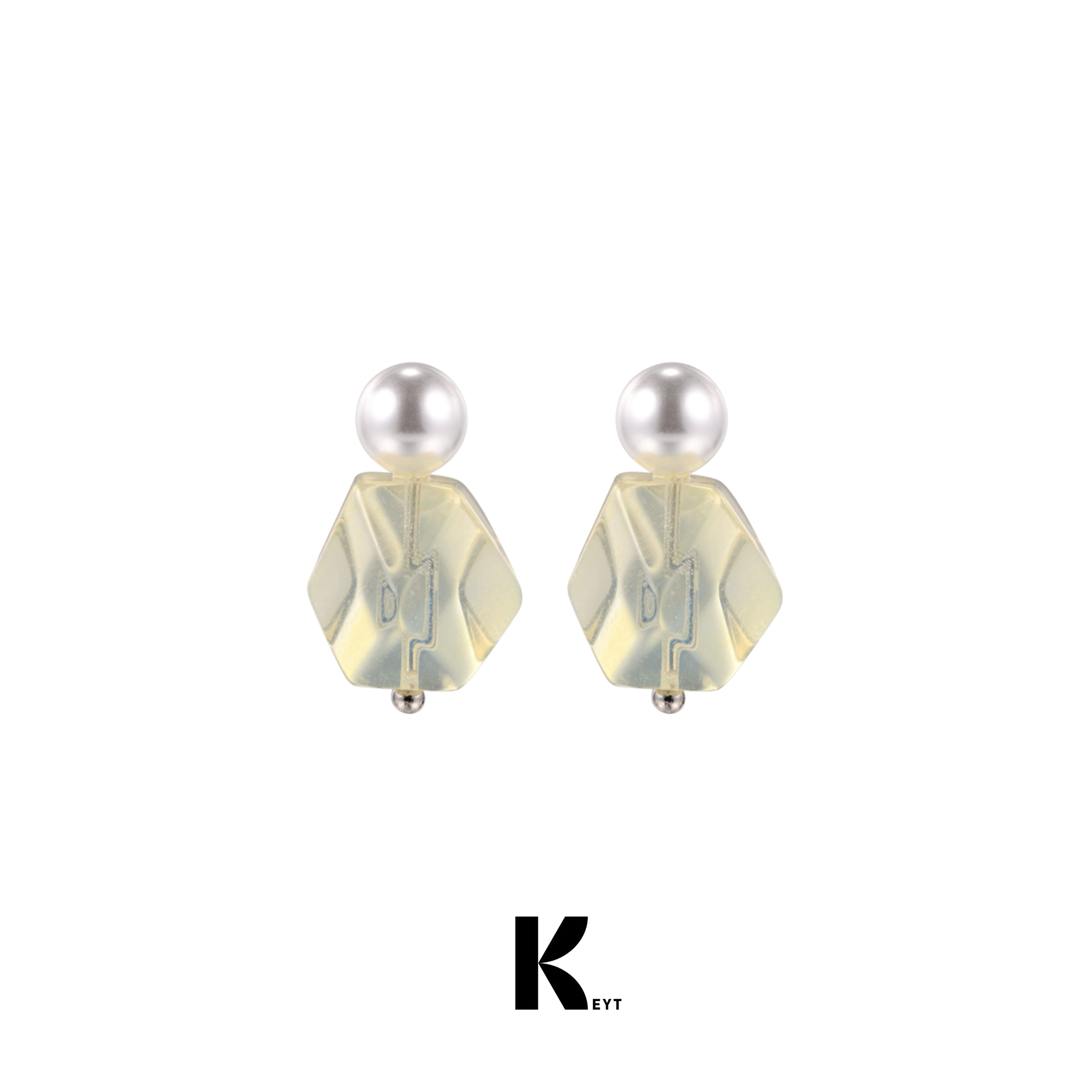 KEYT 铜合金仿珍珠耳饰 白珠黄石设计款耳环A156
