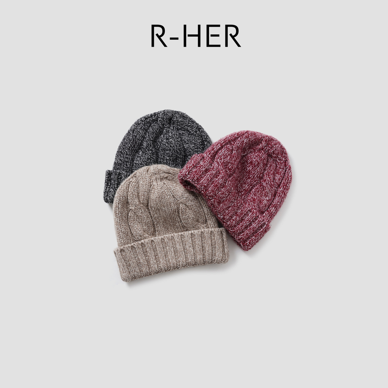R-HER“三色绒帽”秋冬帽子包头帽时尚针织帽百搭休闲风RW5NP5285