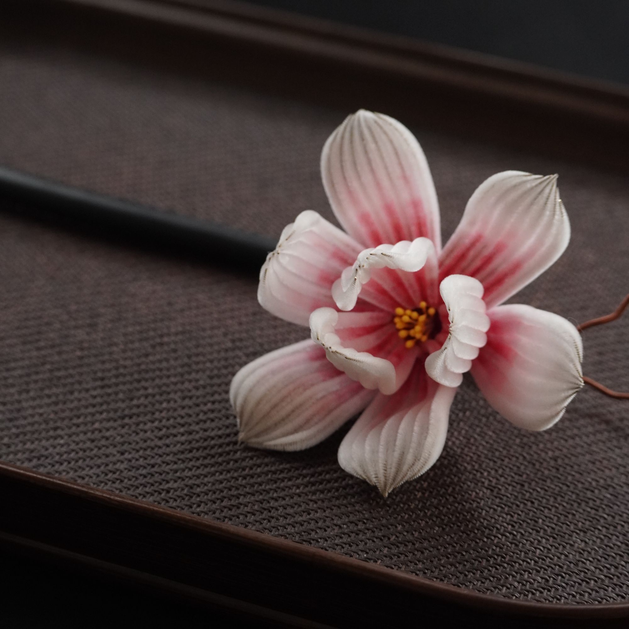 玉兰花发簪 胖绒 非遗绒花黑檀木发簪南京绒花古风簪子新中式贵气