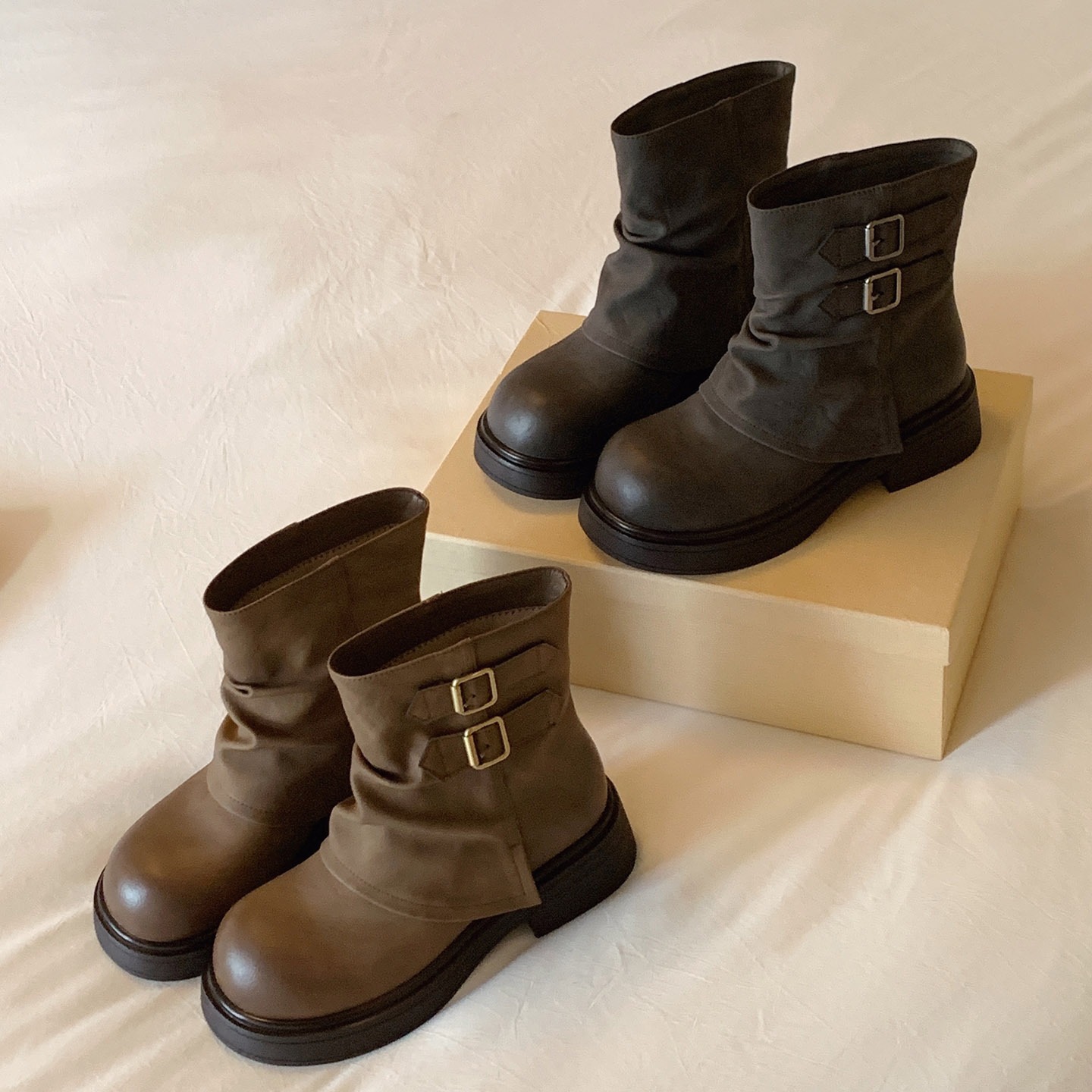 南风Chio2nd 短靴子2025新款爆款棕色女靴美拉德中筒靴