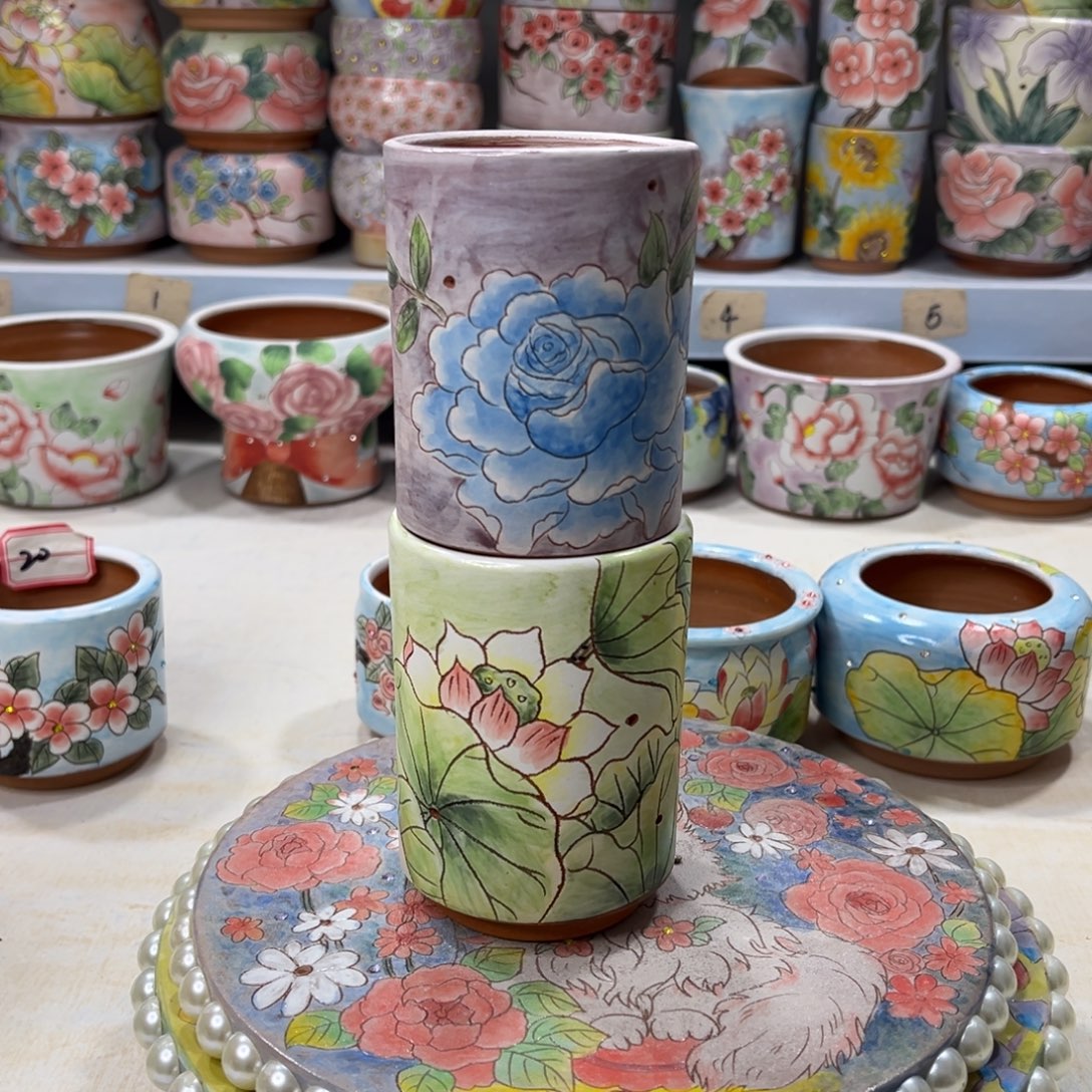 陈***务红陶泥手绘多肉花盆补差价