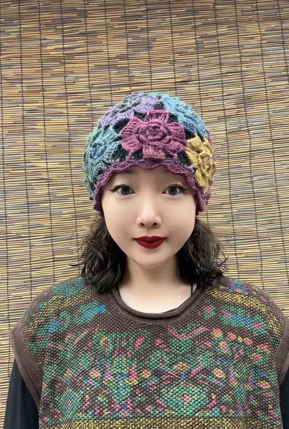 双层芙蓉花边手工帽（同色系发）