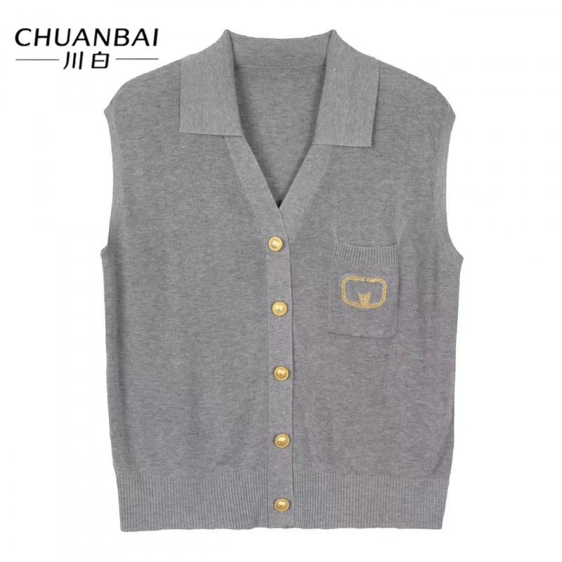 CHUANBAI 川白新款v领针织马甲时尚款口袋扣子开衫背心百搭