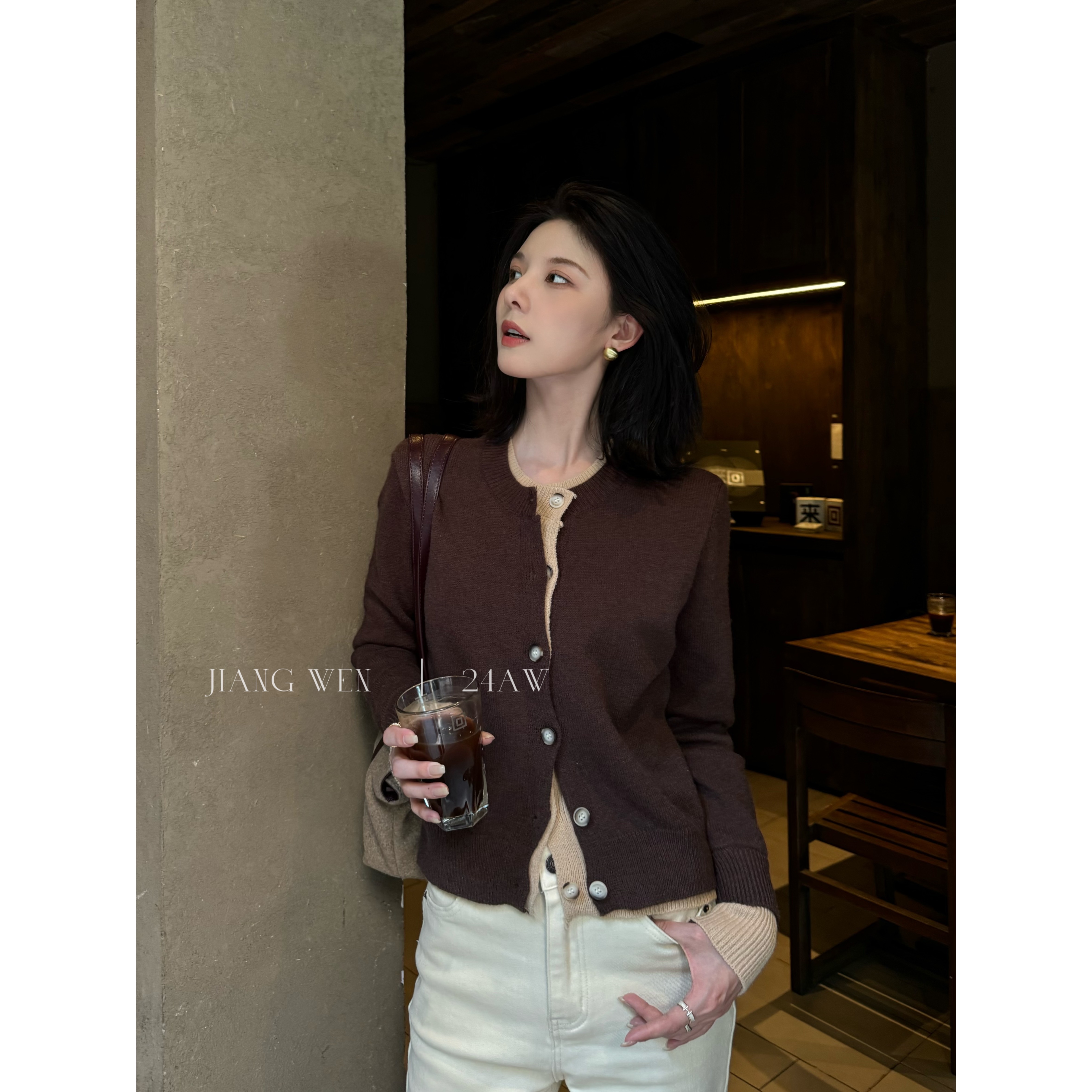 UKILAU【布鲁斯】撞色假两件毛衣开衫复古松显毛衣