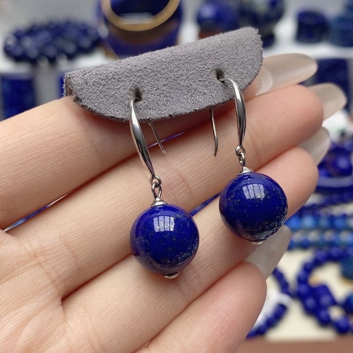 青金石银S925镶嵌耳饰