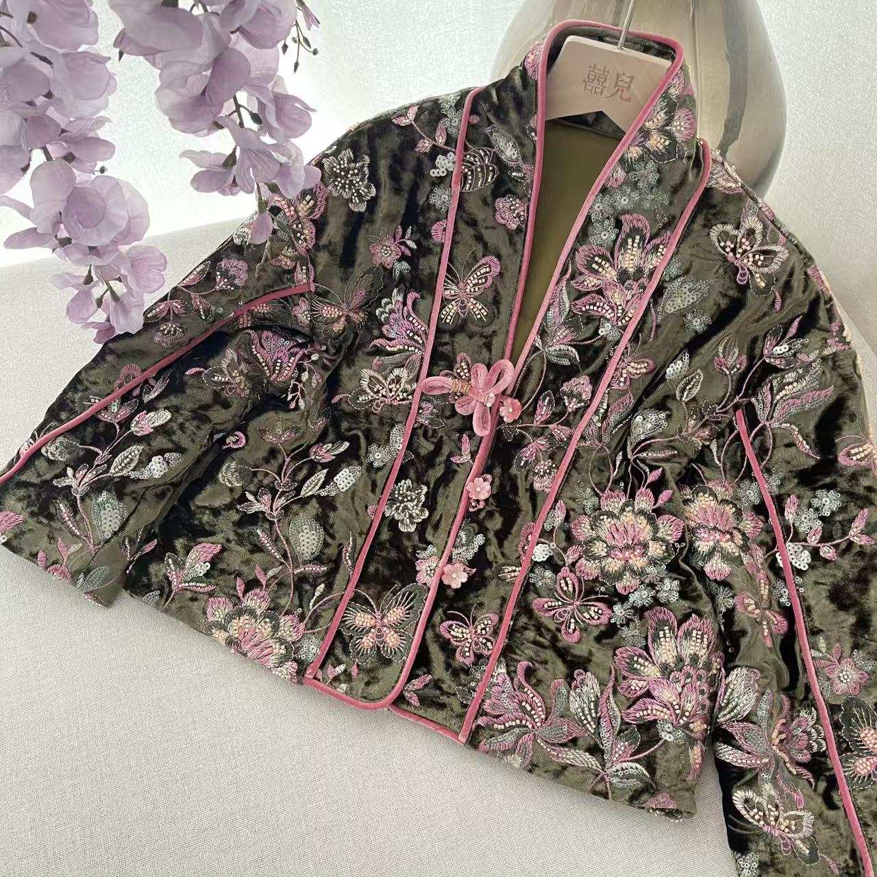 【喜儿定制】冬季新款小众亲子装重工钉珠亮片刺绣夹棉棉服