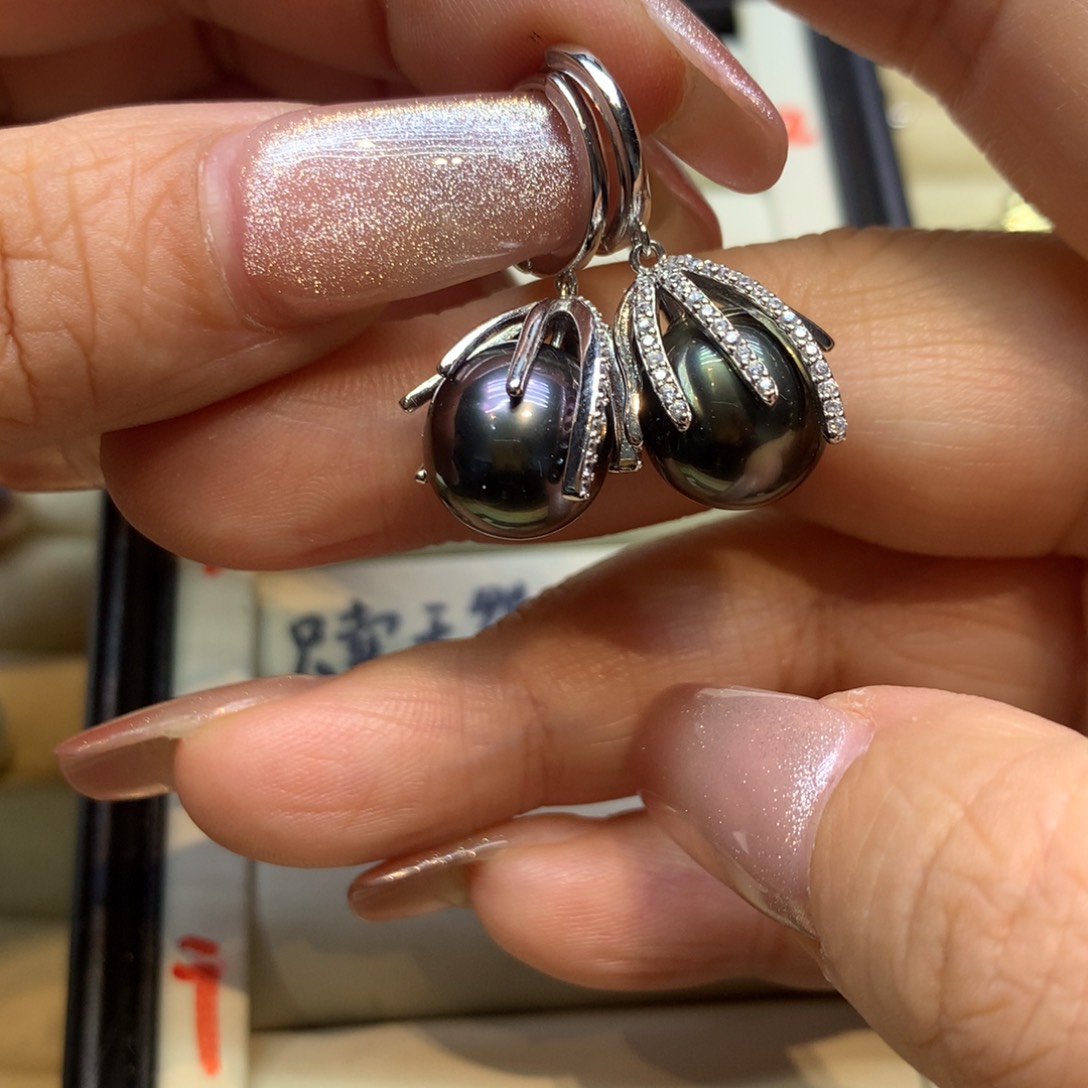 银S925镶嵌耳饰海水珍珠