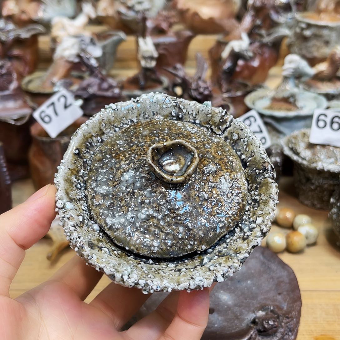 杯柴烧石头复手捏盖碗