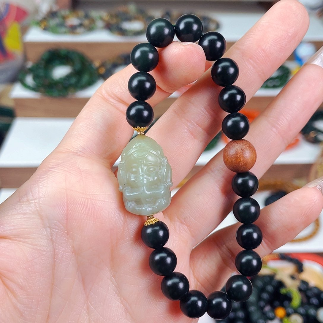 和田玉8mm青玉象神孤品设计款未镶嵌