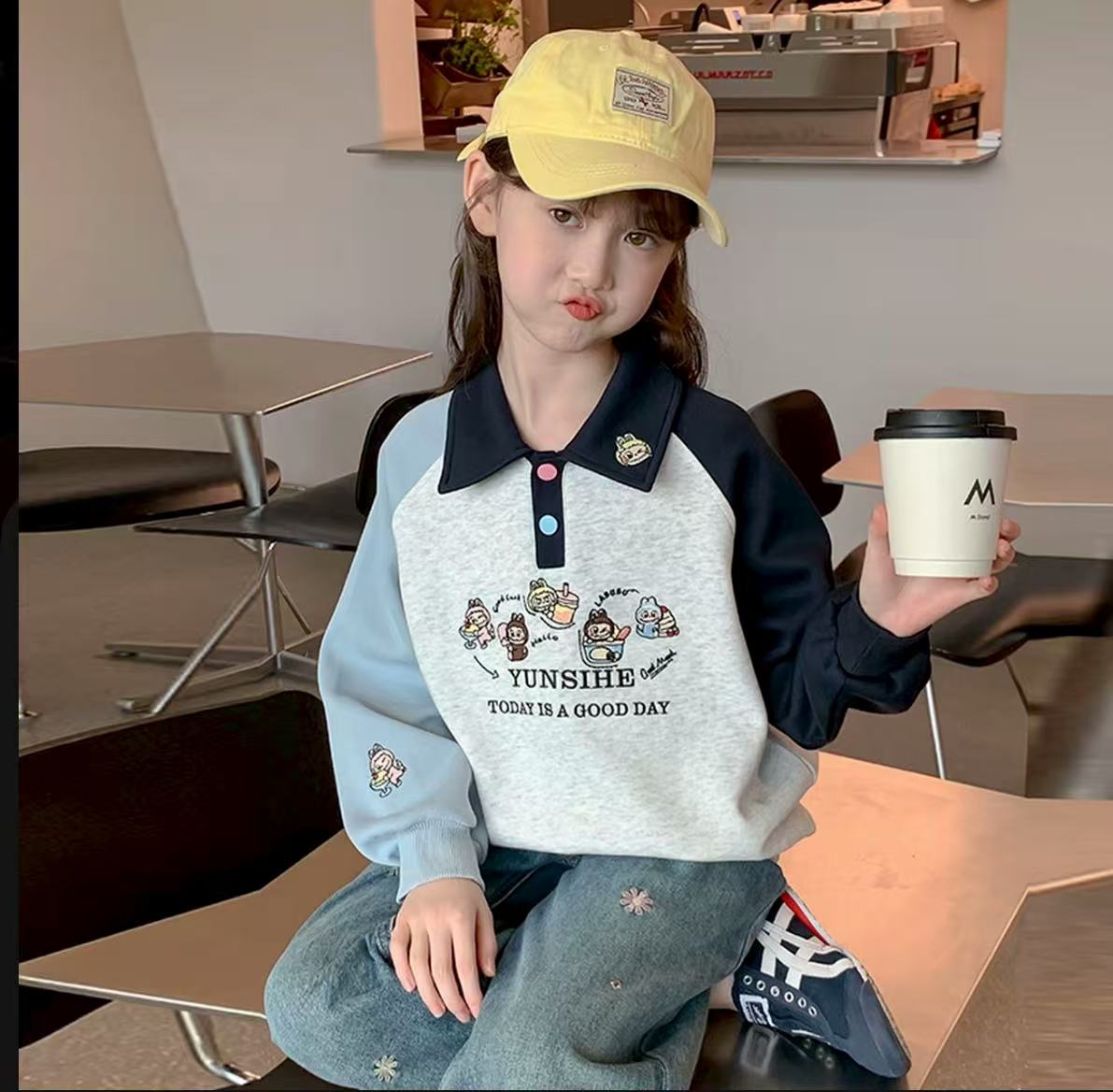 女童翻领春装卫衣polo长袖2025新款儿童上衣春秋洋气衣服