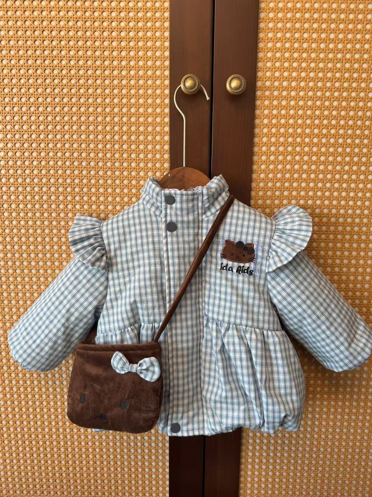 【371】厚款kt格子棉服保暖冬季女宝童装韩版