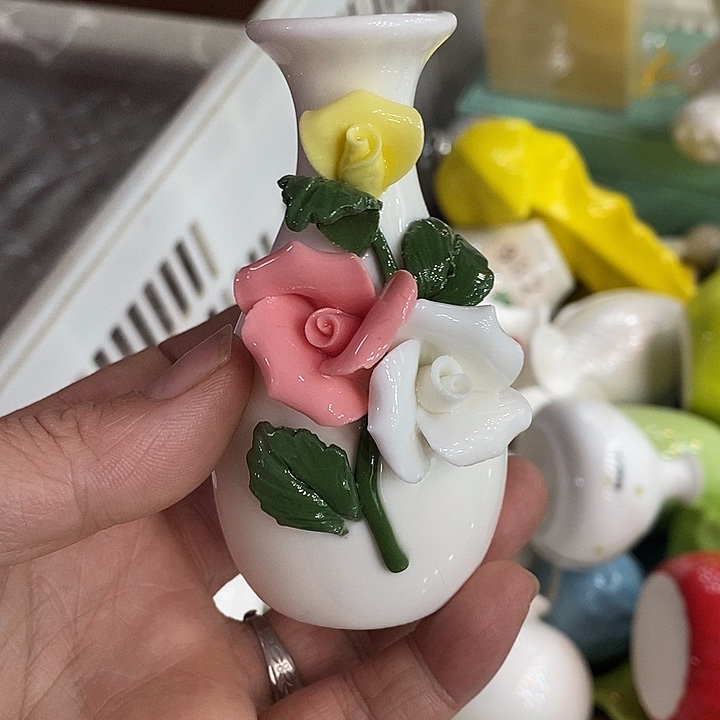 瓷片纯手工陶瓷花摆件1瑕