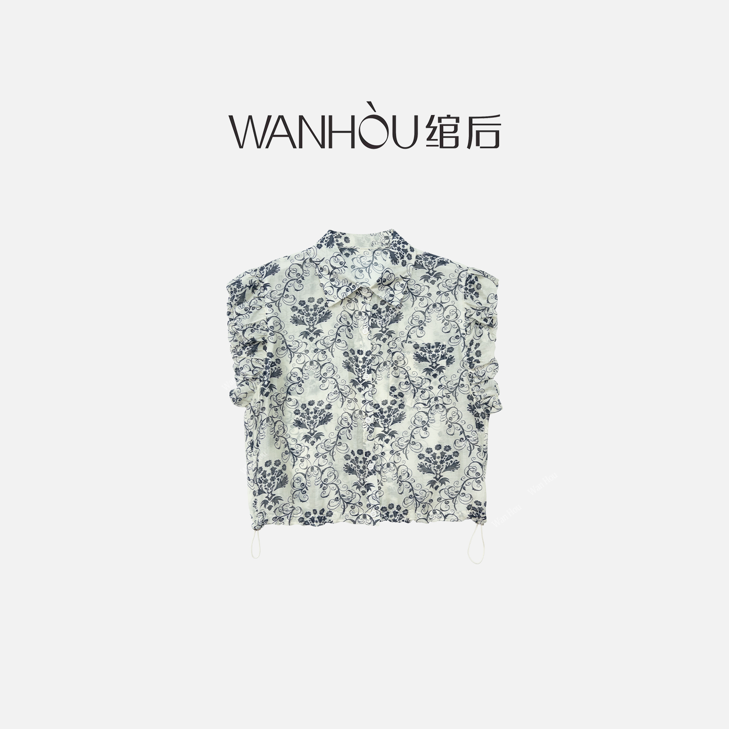 【C2794】#WH-【青花瓷】夏季短袖印花衬衫女设计感小众薄款洋气百搭