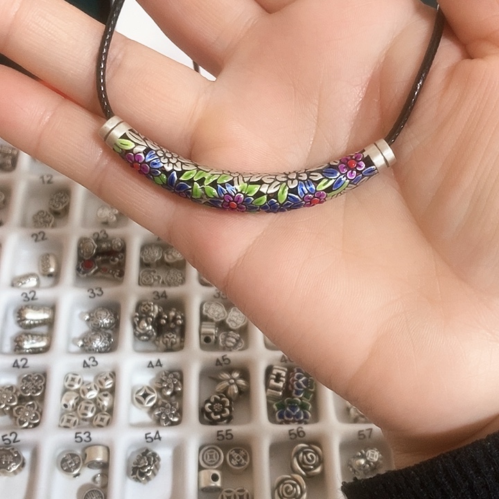 足银足银彩色花弯管一件