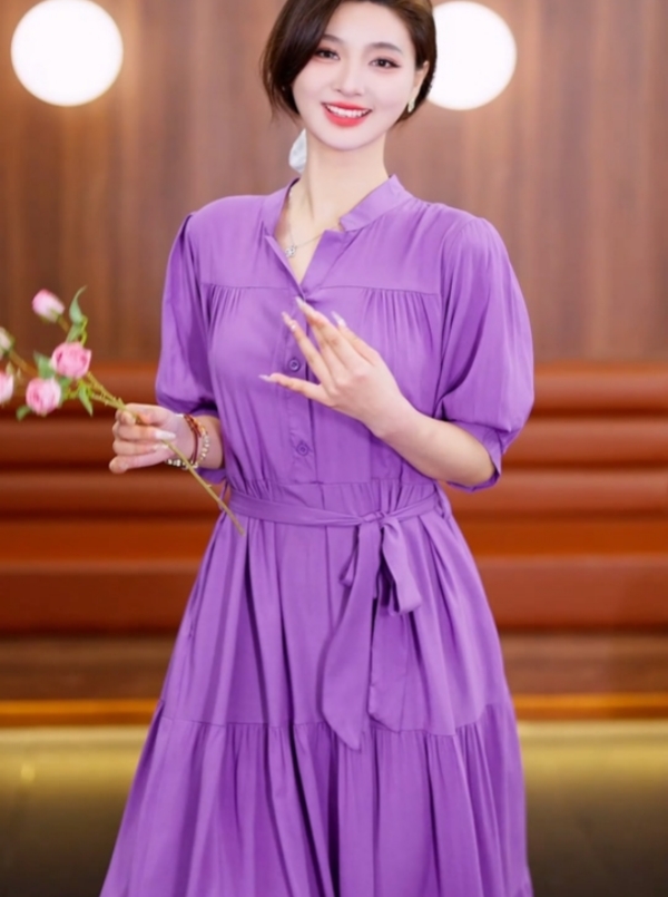 【小版立领中袖】袖宽松版休闲版连衣长裙 棉绸连衣裙 沙滩长裙