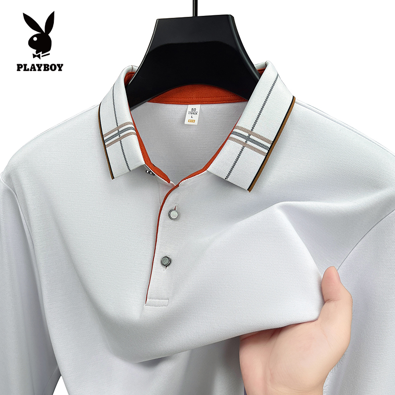 花花公子无痕男士长袖T恤春秋季新款翻领高端休闲男上衣POLO衫