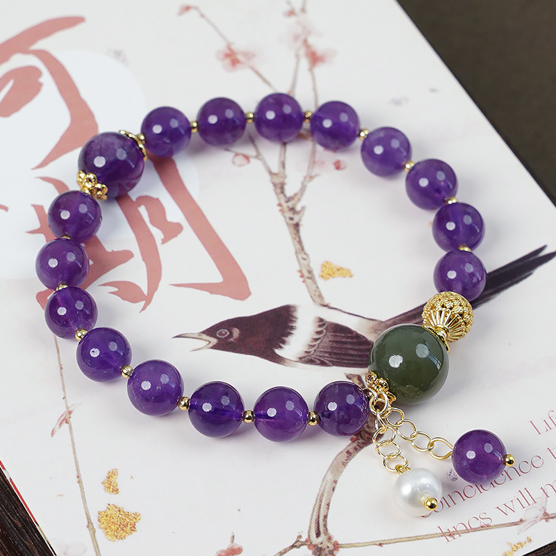 天然紫水晶和田玉转珠手链-8651