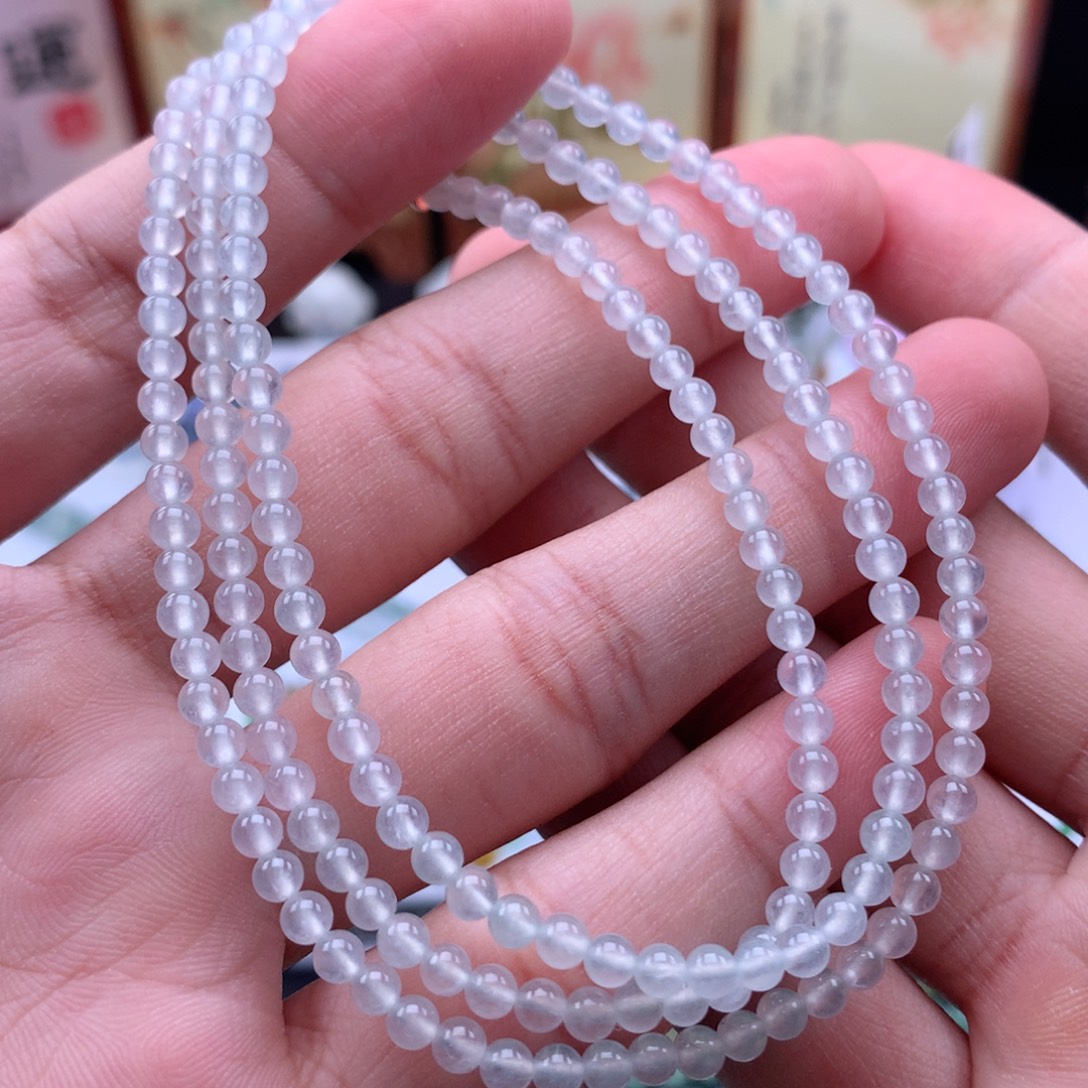 翡翠未镶嵌手链白冰小米珠卡3+