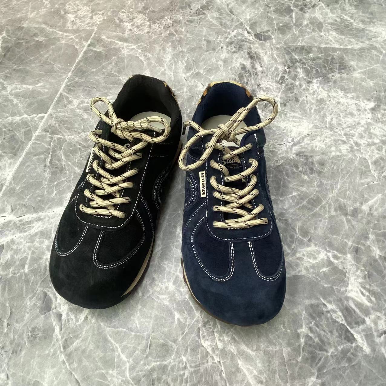 时尚方头黑色复古平底德训鞋女2025新款夏季百搭休闲板鞋子1106