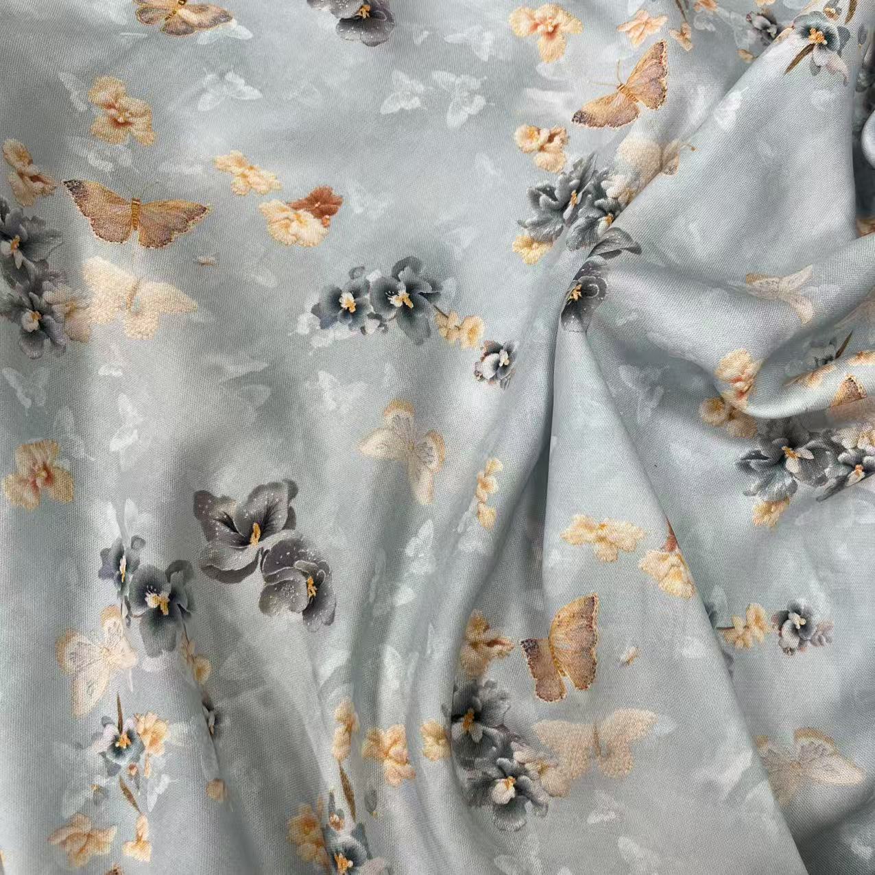 【绒兰】抗皱桉树纤维！100%莱赛尔天丝服装面料 23号  墨花金蝶