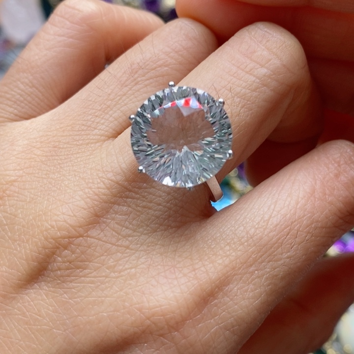 水晶戒指银S925镶嵌天然水晶戒指