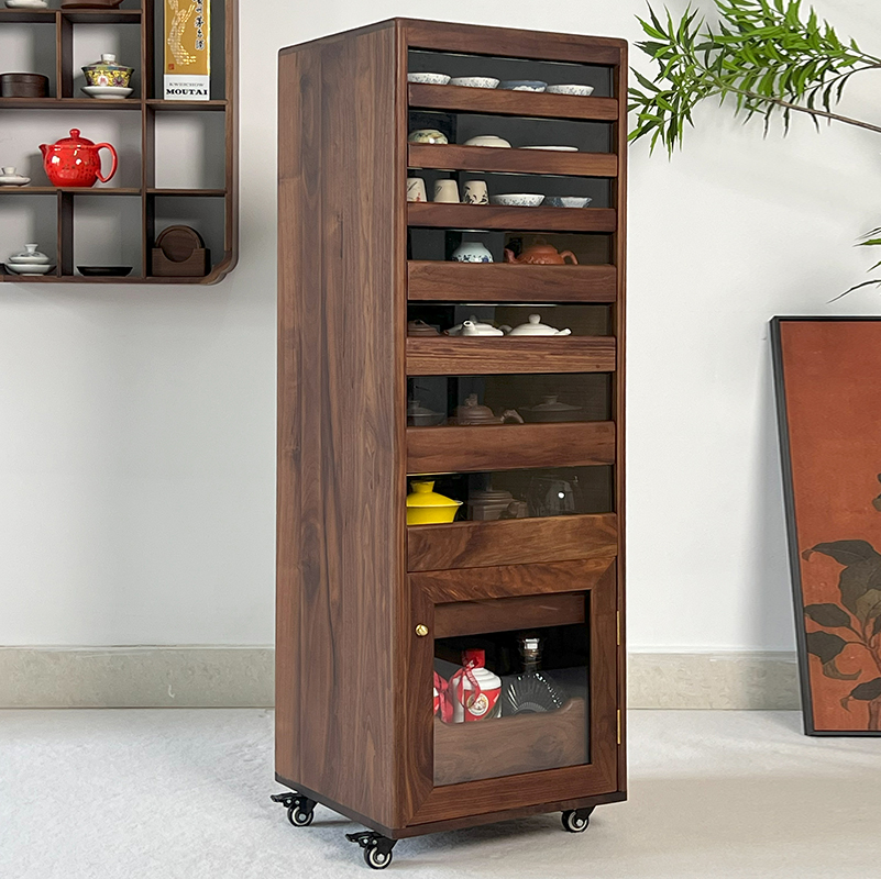 北美黑胡桃木十层牙科落地紫砂壶杯新中式收纳牙科柜茶具柜