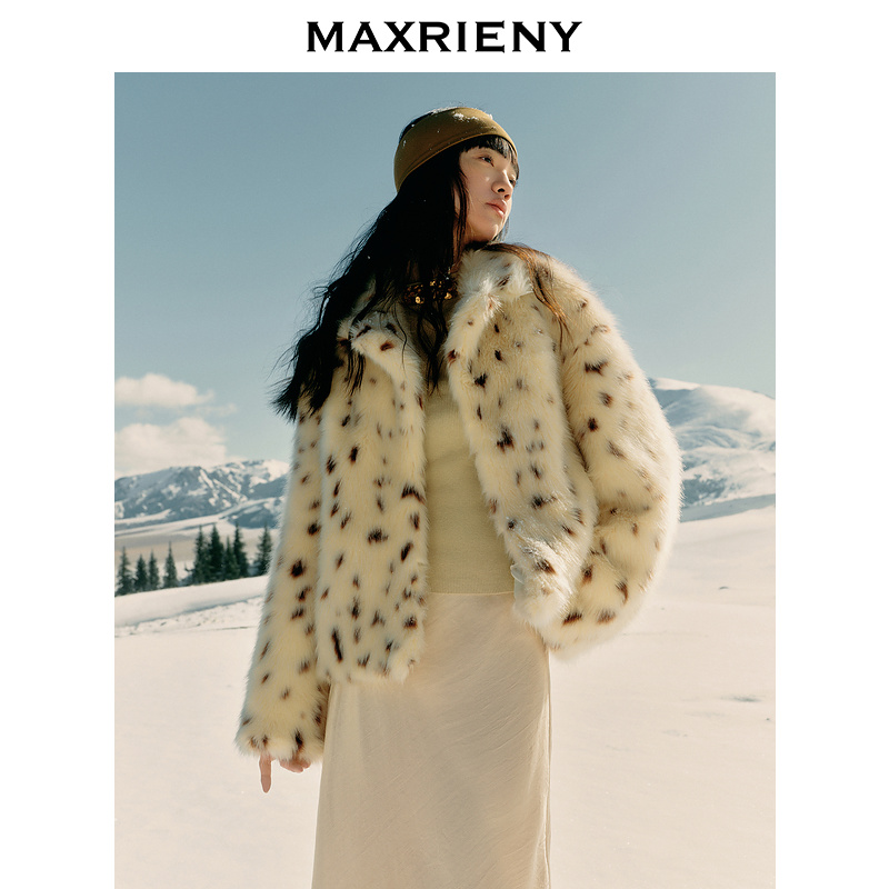 人造皮草 【冬日逸境-商场同款】MAXRIENY复古豹纹环保皮草外套新款