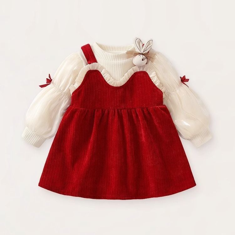 女童休闲风春秋连衣裙公主风女春装宝宝纯色蓬蓬裙